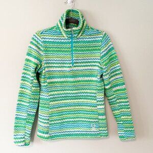Spyder quarter‎ zip green blue horizontal striped long sleeve pullover mock neck